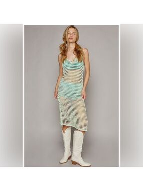 POL Sleeveless Crochet Cover Up Dress in Mint Green